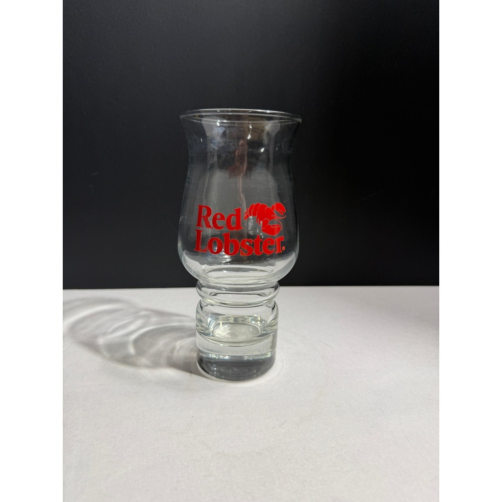 Vintage Red Lobster Hurricane Cocktail Glass Clear Heavy Base Barware Collection
